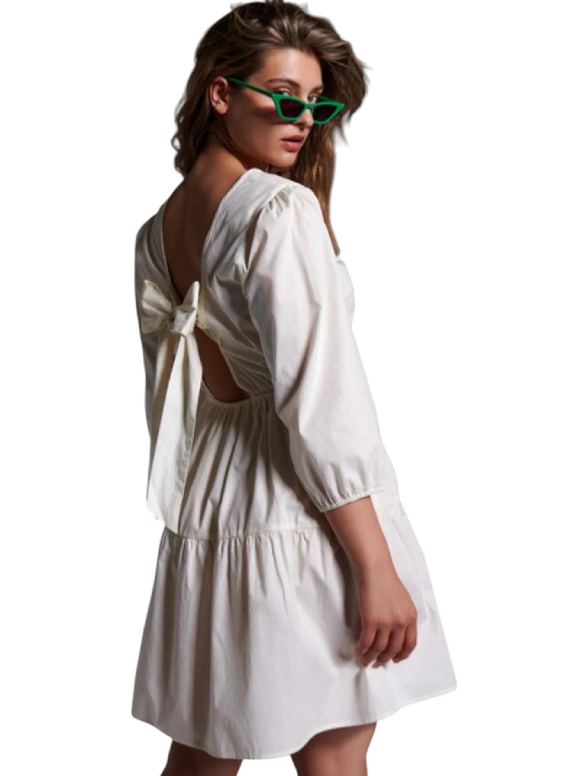Women's Plain Open Back Dress,Off White - Image 2