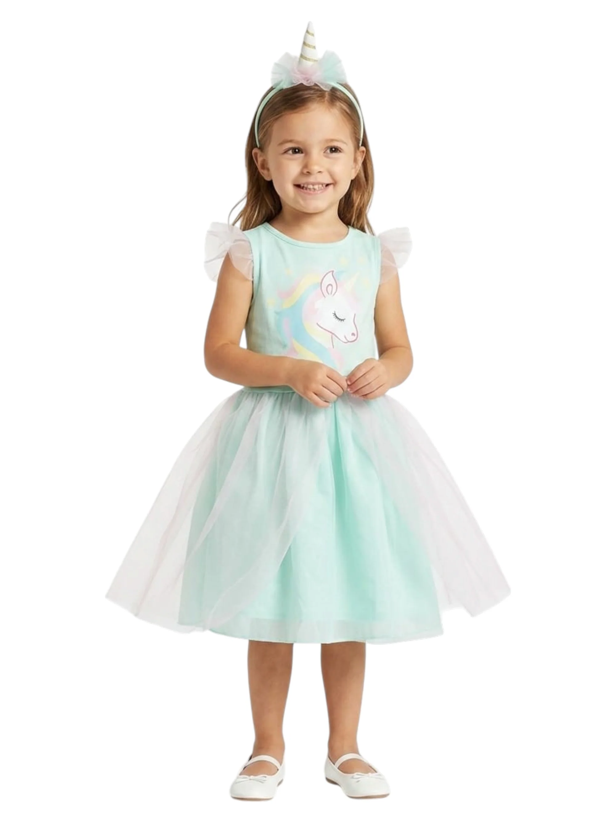 Kids Girl's Unicorn Printed Dress&Hairband,Aqua