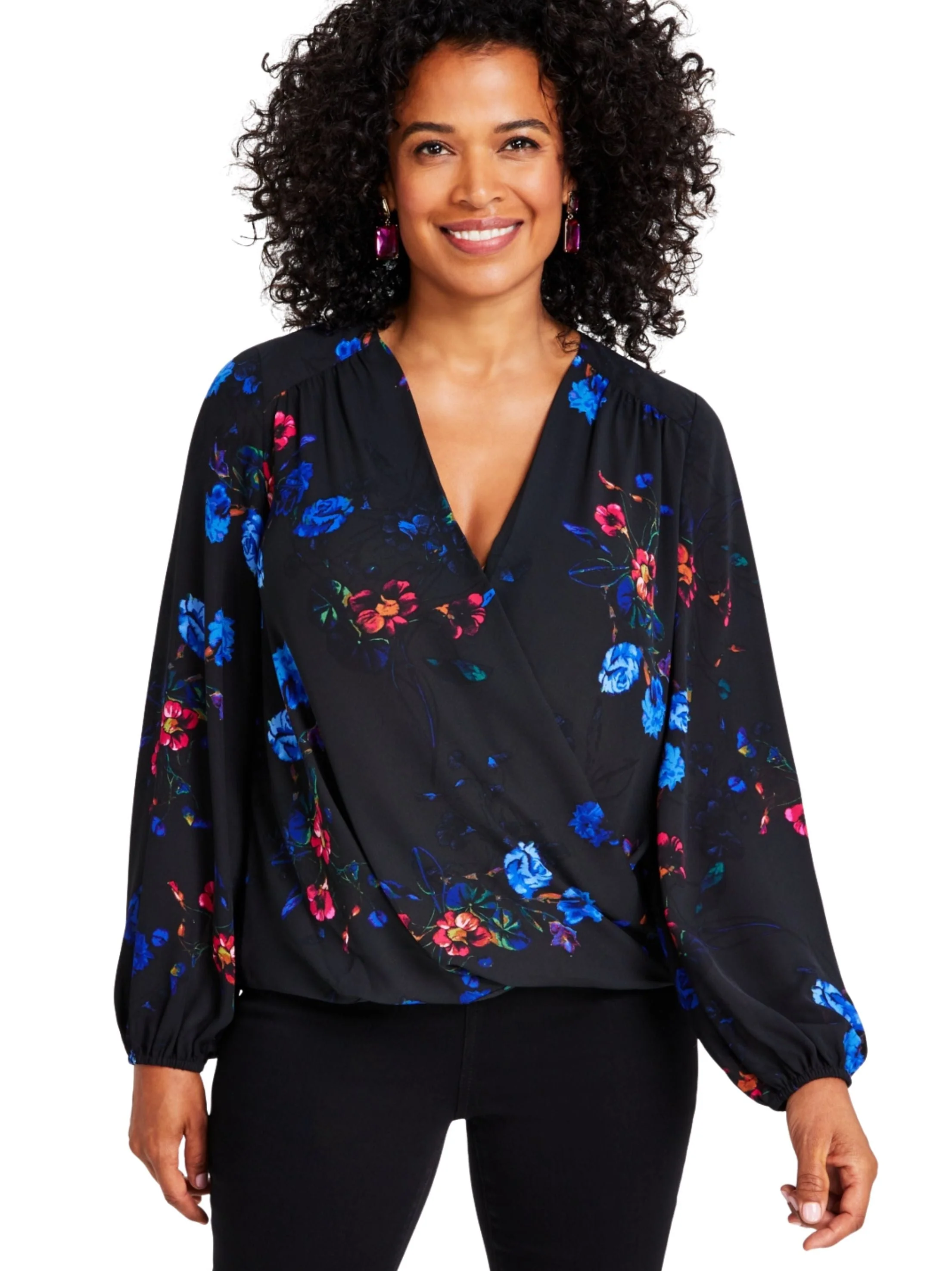 Women's Floral Printed Top,Black