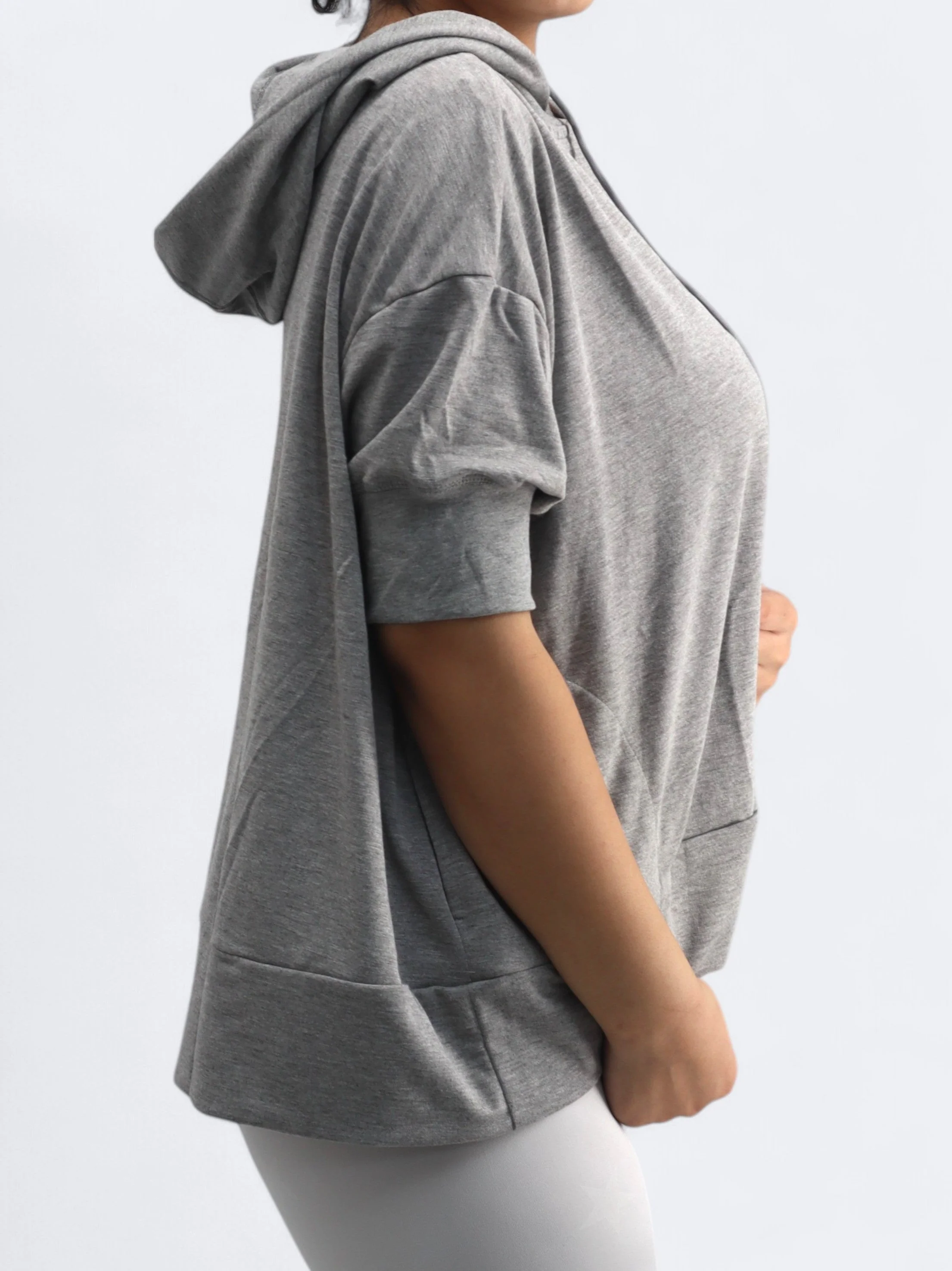 Women's Plain Hoodie Top,Grey - Image 2