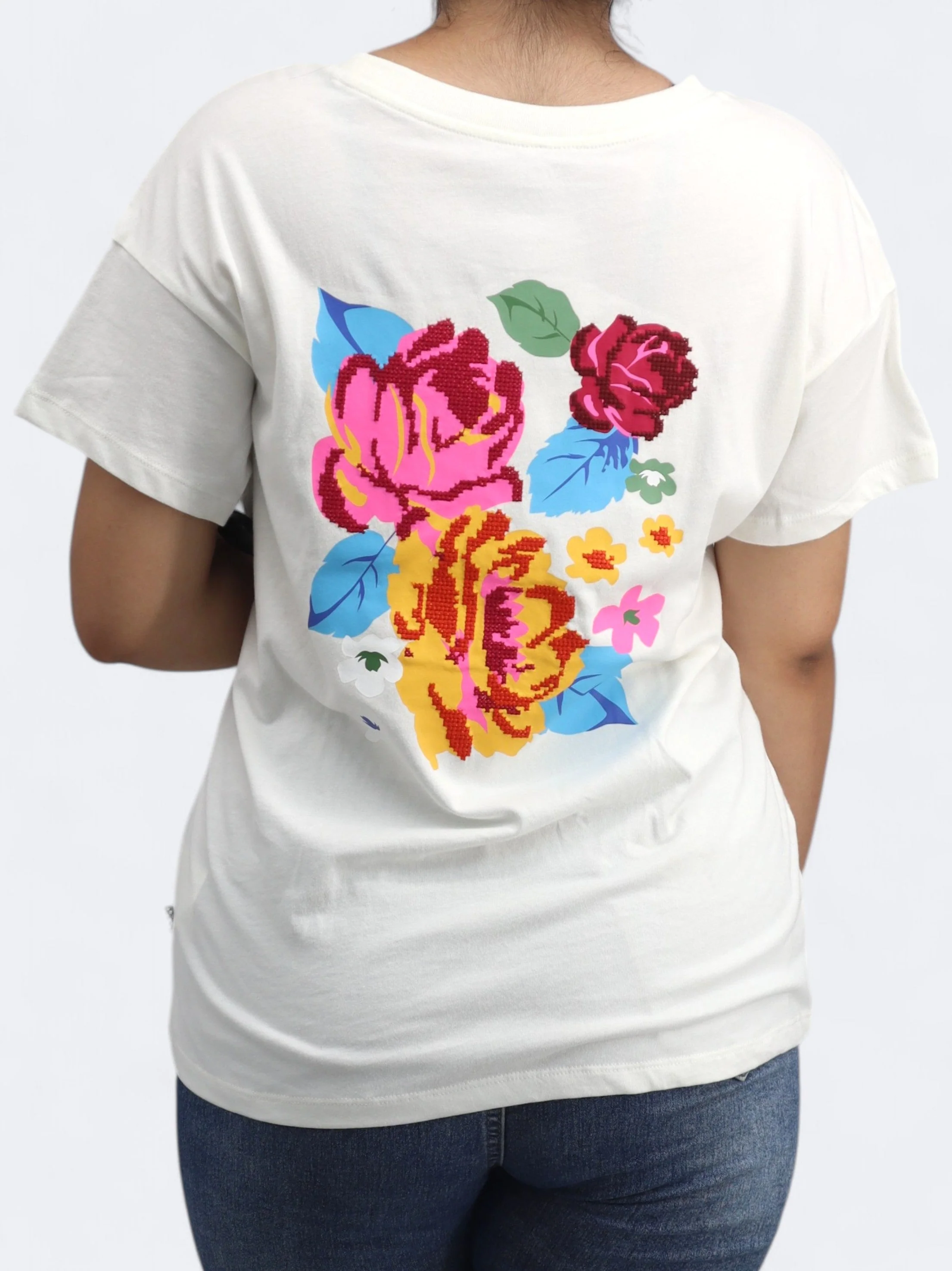 Women's Printed/Embroidered Top,White - Image 2