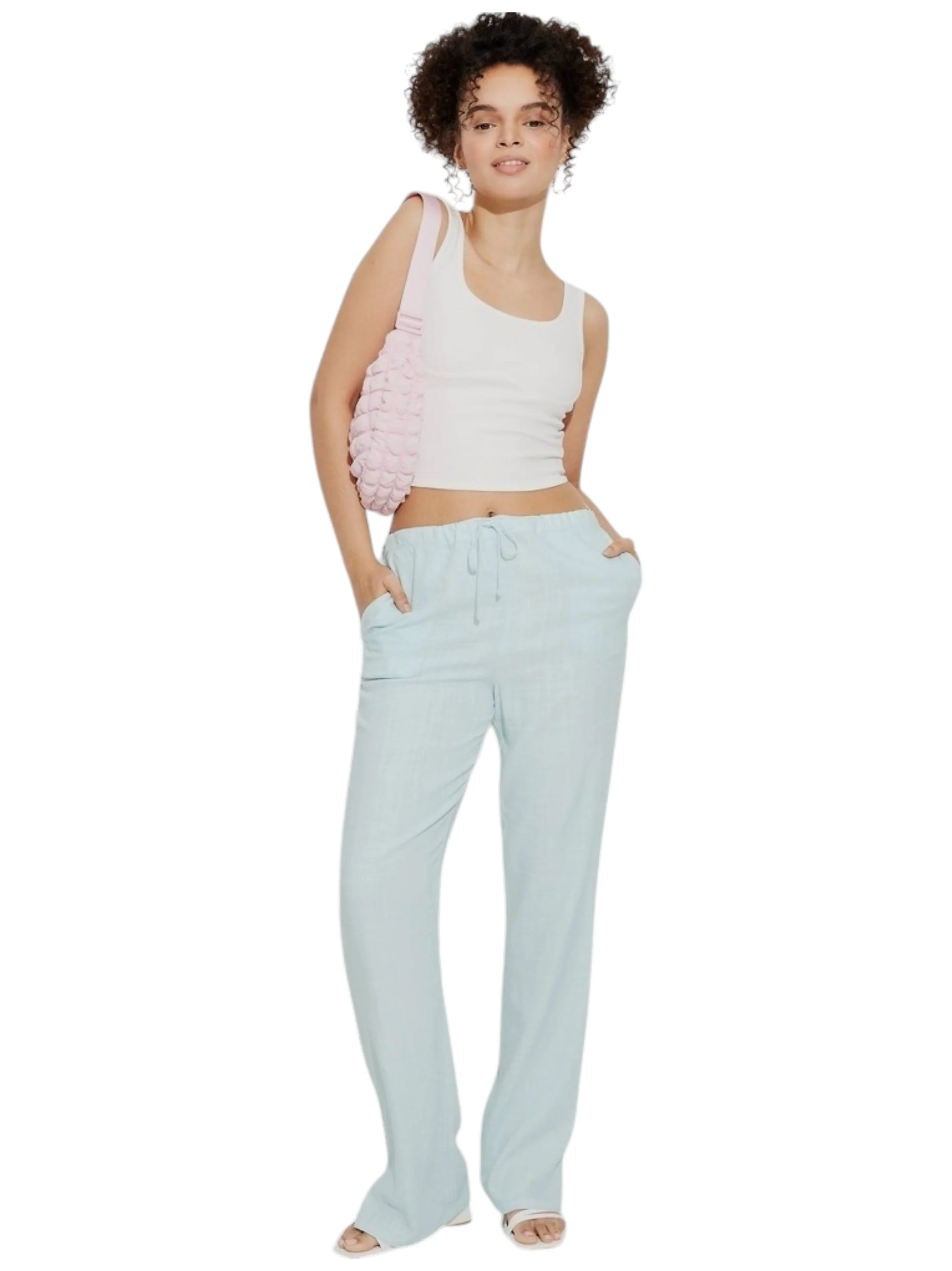 Women's Textured Pant,Light Blue