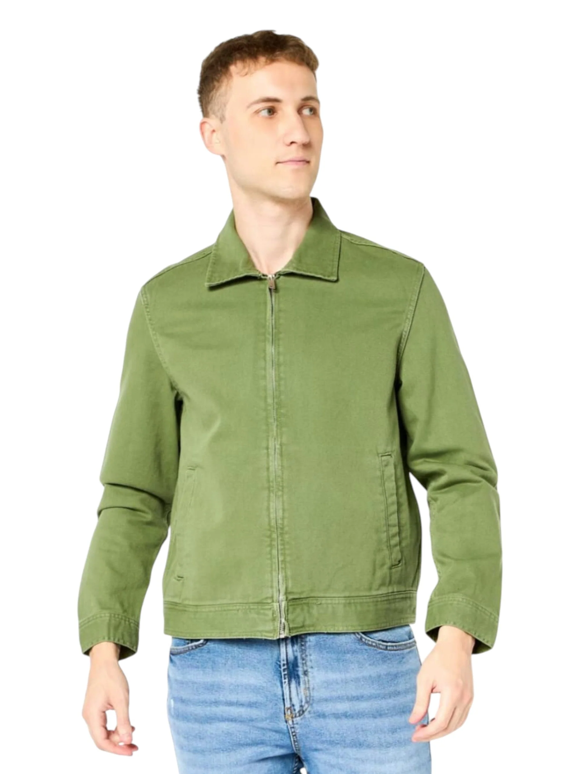 Men's Plain Solid Jacket,Olive