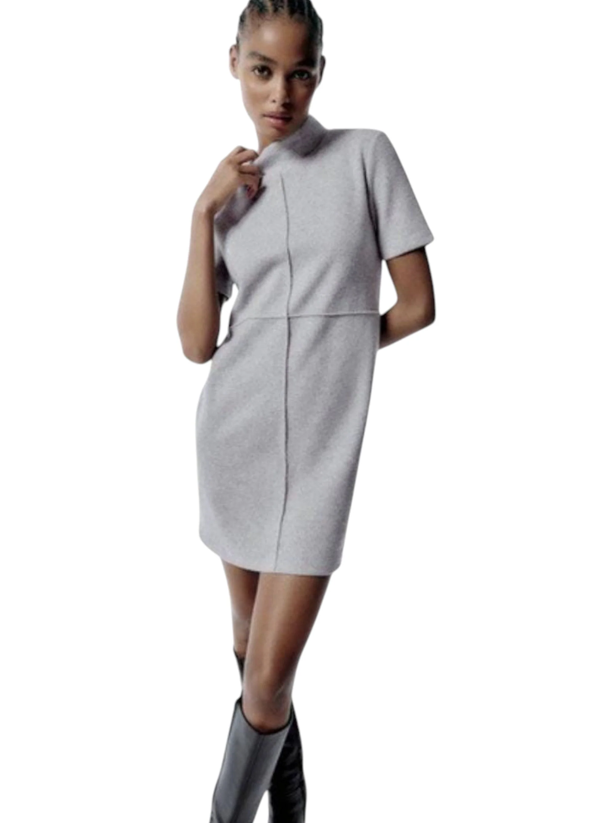 Women's Ribbed Knitted Dress,Grey