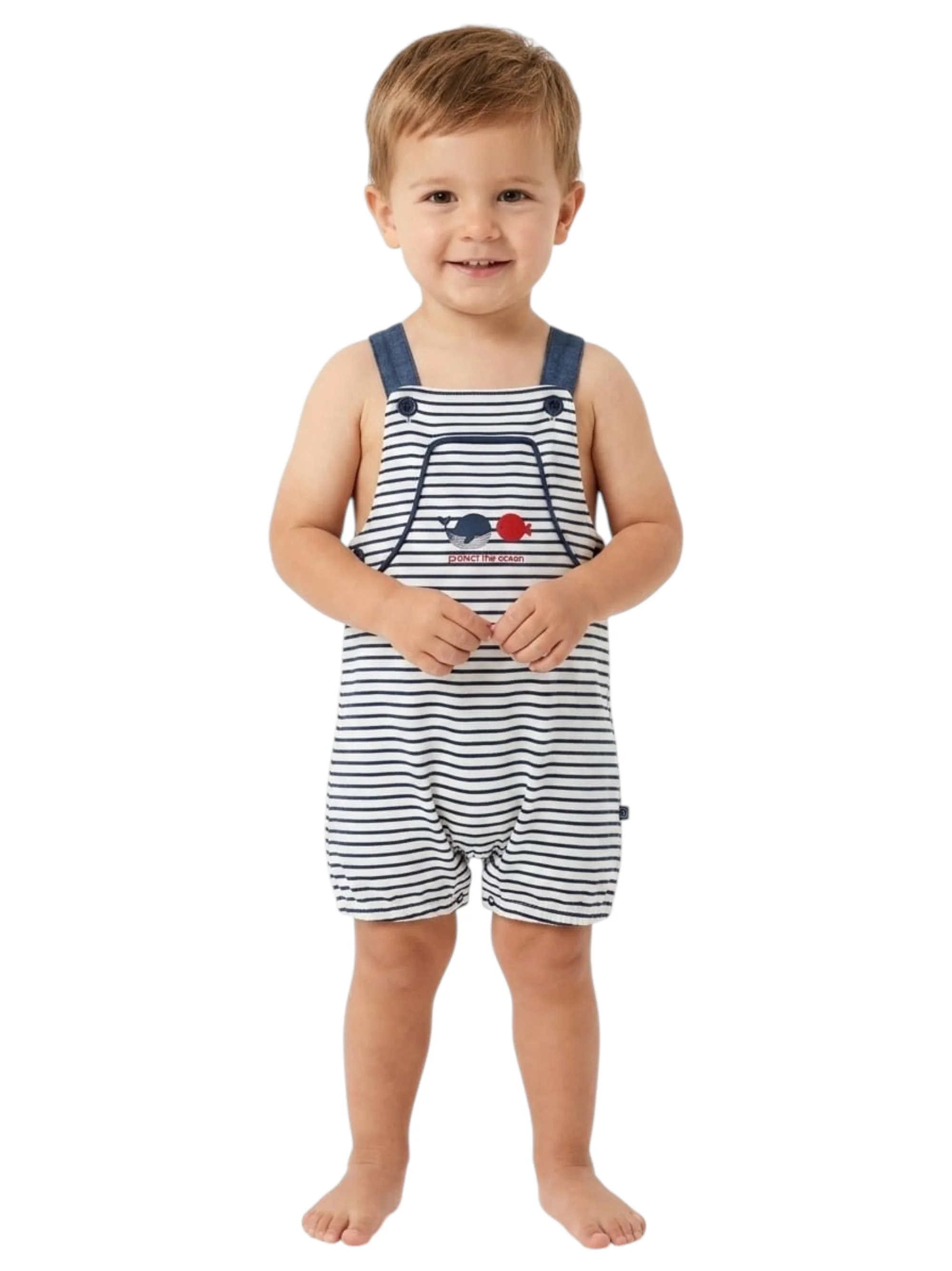 Kids Boy's Navy Striped Bodysuit,White